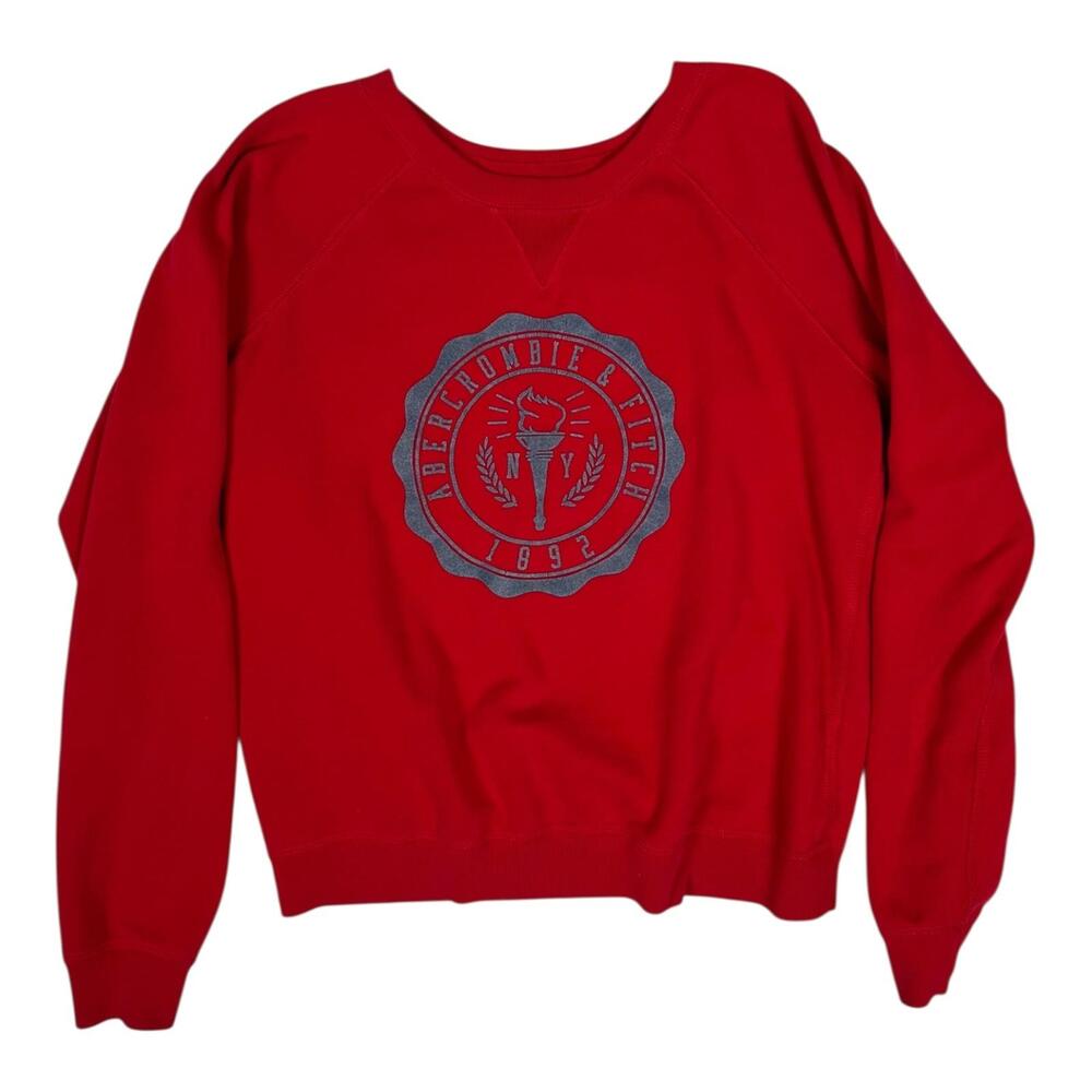 Abercrombie & Fitch Raglan Sweatshirt Women's Medium Red Pullover Crest Logo VTG